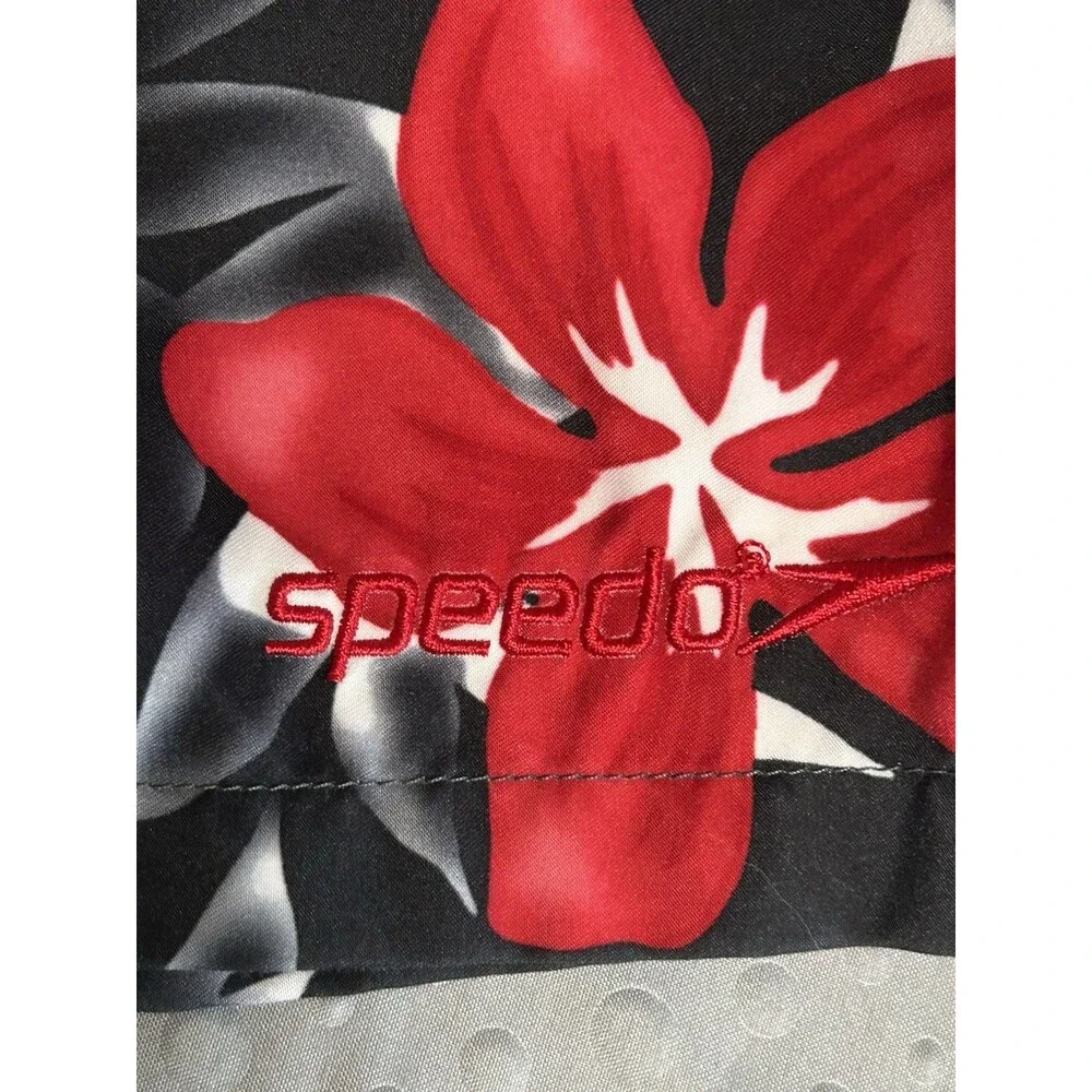 Speedo Men's Swim Trunks Shorts‎ Hawaiian Floral Red Mesh Lining Waist 30
